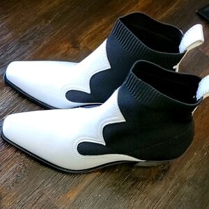 Zara white and black leather fabric western bootie